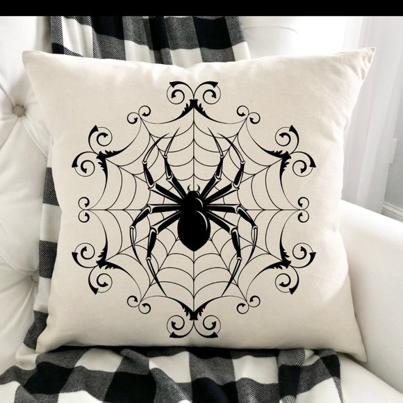 Gothic Spider Pillow Cover, 16x16, Indoor Outdoor, Spooky Home Decor - Picture 1 of 3